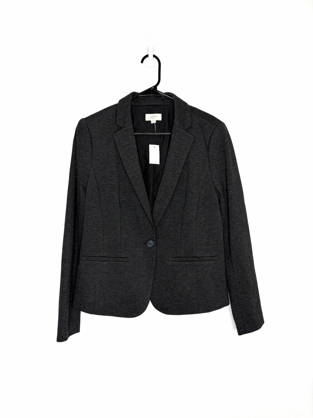 LOFT Outlet Charcoal Gray One Button Blazer Sz 8 Officecore Academia Capsule NWT